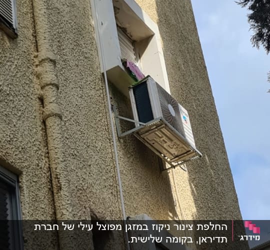 יחידת מיזוג אוויר מותקנת על קיר חיצוני של בניין